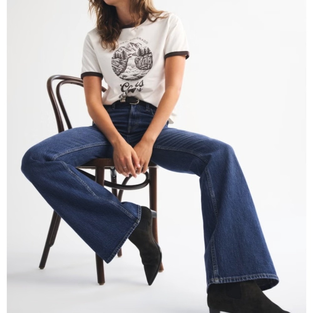 Abercrombie & Fitch Ultra High Rise Flare Jeans Blue 31 12 Western Cowgirl Boho